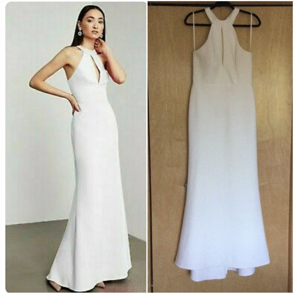 BCBGMaxAzria Racerback Cutout  Halter Gown - Picture 3 of 12